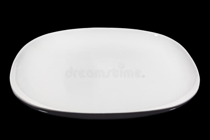Flat White Square Plate on Black Background from Side Stock Image