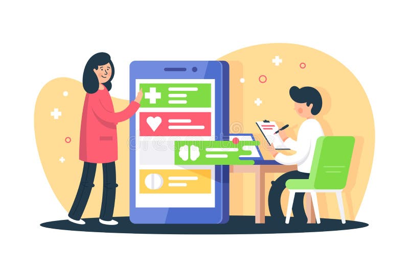 Flat young woman and man with app for observation process. vector illustration Flat young woman and man with app for observation process. vector illustration