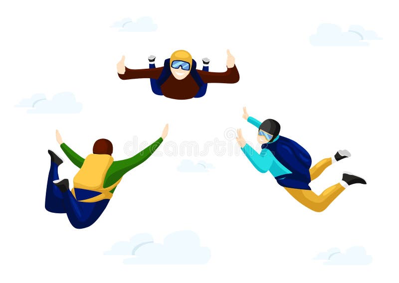 Flata vektoruppsättningar för professionella skydivers vektor illustrationer Flata vektoruppsättningar för professionella skydivers vektor illustrationer