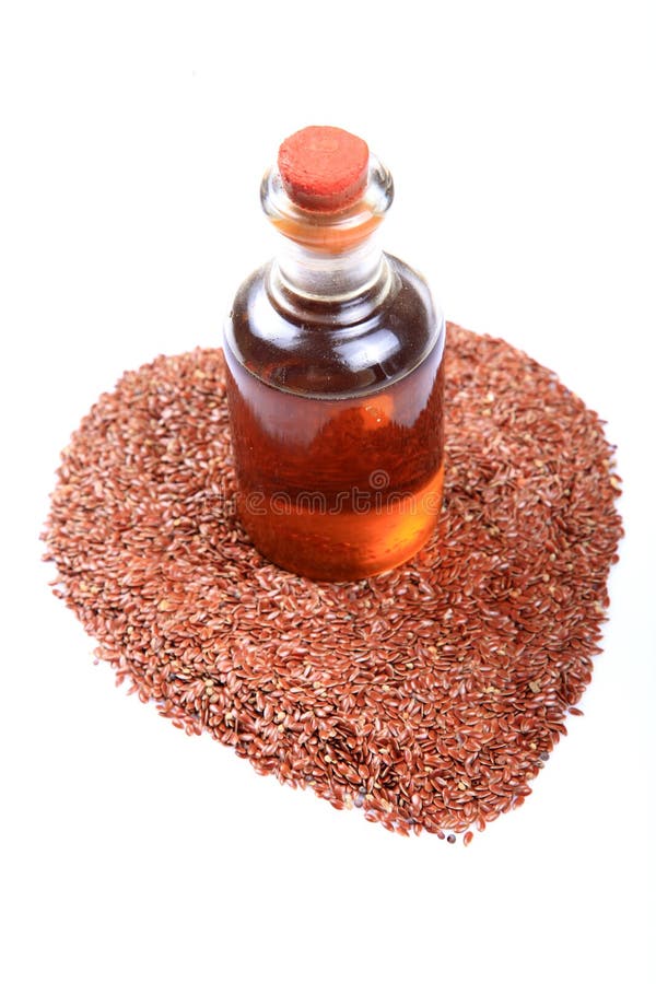 Flax seeds and oil bottle