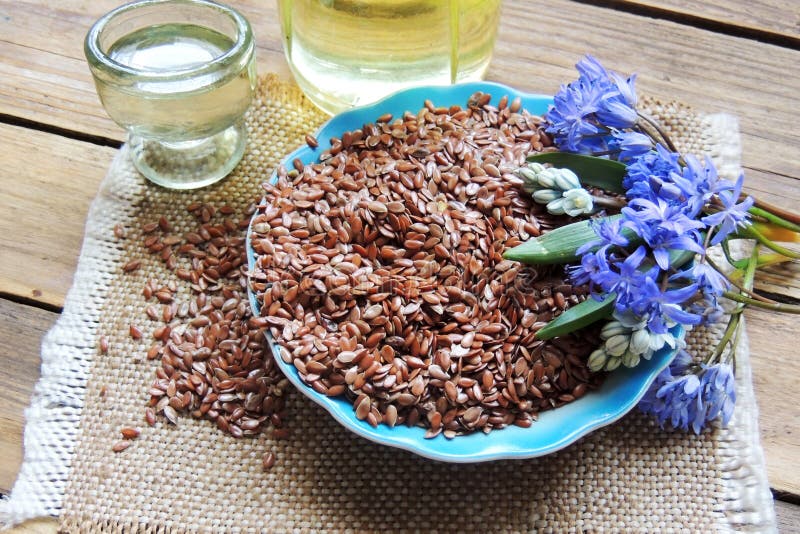Flax seeds and oil stock photo. Image of fiber, nutritious 89748512