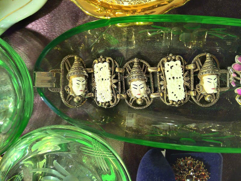 Flea Market Brass Bracelet with Bone Elements Stock Image Image of