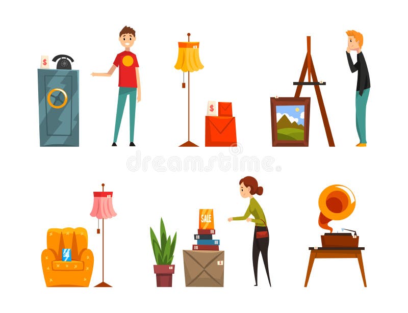 https://thumbs.dreamstime.com/b/flea-market-people-character-selling-second-hand-goods-vector-set-man-woman-garage-sale-bazaar-cheap-furniture-263278358.jpg