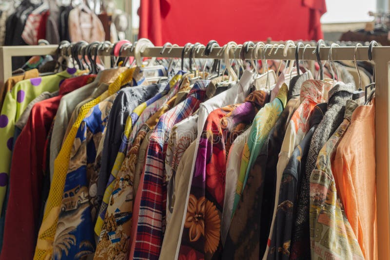 Flea Market Vintage Clothing Sale, Garage Sale Stock Image - Image of ...