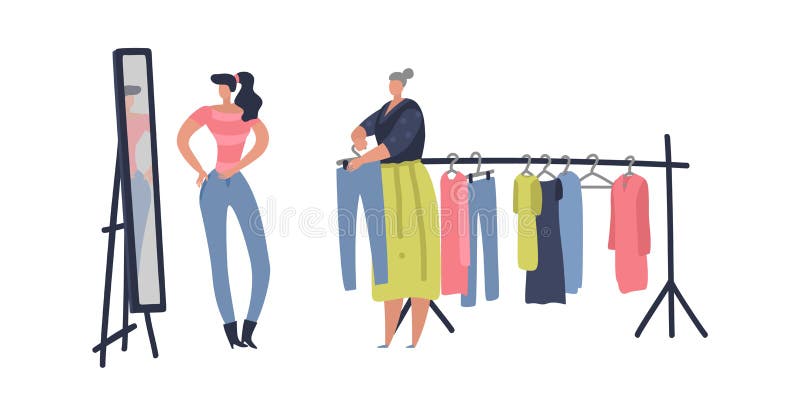 Flea Market. Woman Shopping Stuff and Second Clothes at Street Shop, Vector  Clothing Bazaar Flat Illustration Stock Vector - Illustration of holiday,  rack: 184377230