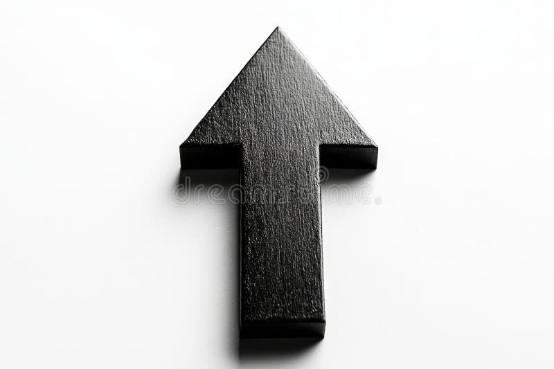 Flecha de madera negra apuntando hacia arriba sobre fondo blanco simbolizando dirección y progreso. Una flecha de madera negra apuntando hacia arriba sobre un fondo blanco que representa el progreso y el crecimiento de la dirección. ai generativo