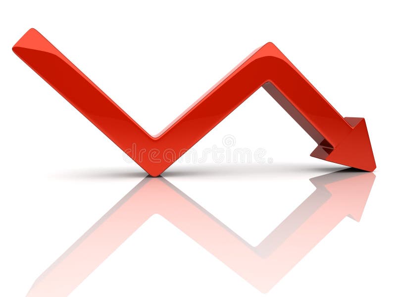 Illustration with red broken falling arrow (fall). Illustration with red broken falling arrow (fall)