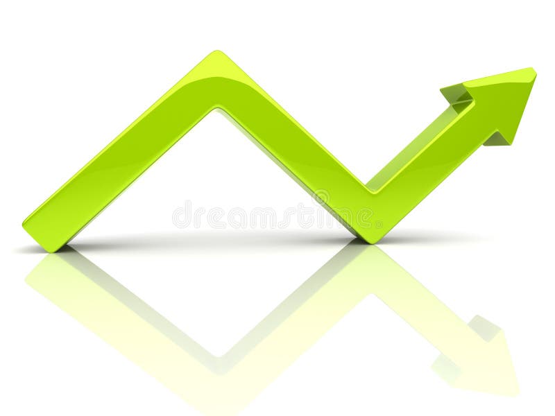 Illustration of broken rising green arrow (growth). Illustration of broken rising green arrow (growth)