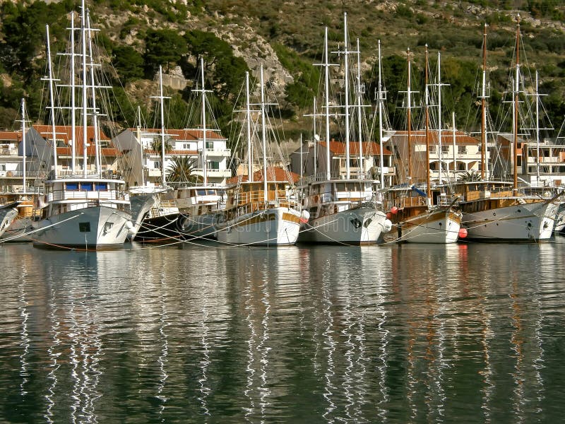 Fleet of tourist boats stock image