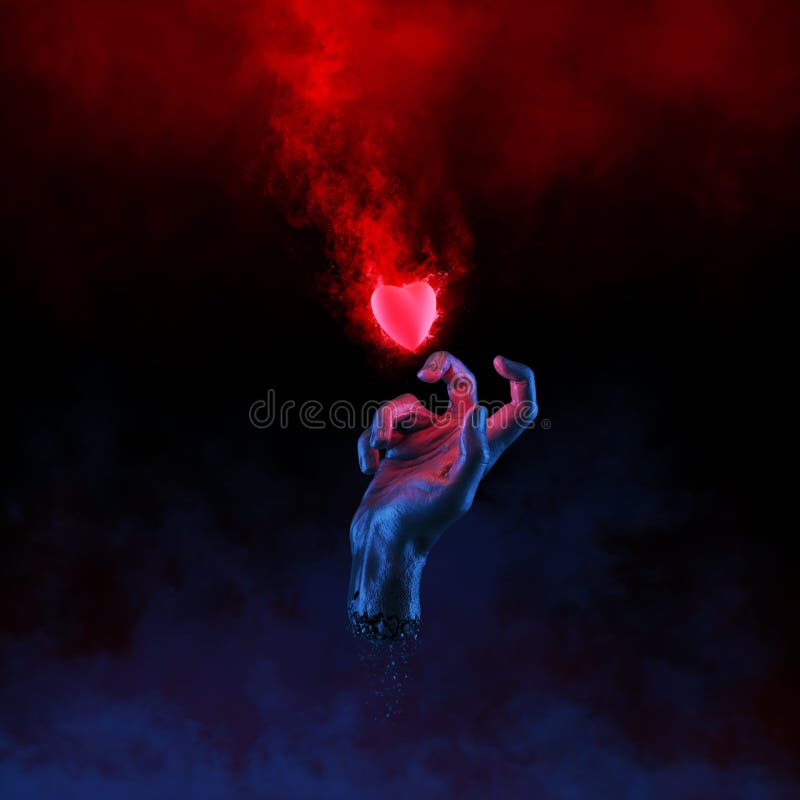 3D illustration of hand grasping at burning heart. 3D illustration of hand grasping at burning heart