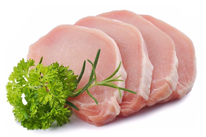 Fleisch, Schweinefleisch, Petersilie, Rosmarin, schneidet Schweinelende auf weißem Hintergrund lizenzfreies stockbild Fleisch, Schweinefleisch, Petersilie, Rosmarin, schneidet Schweinelende auf weißem Hintergrund lizenzfreies stockbild
