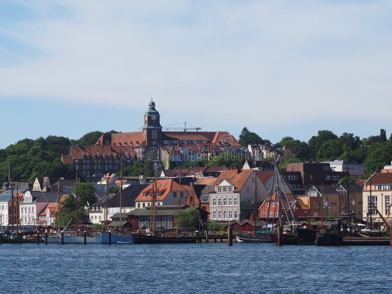 Skyline of Flensburg City Germany, Baltic Sea in Summer Editorial Image