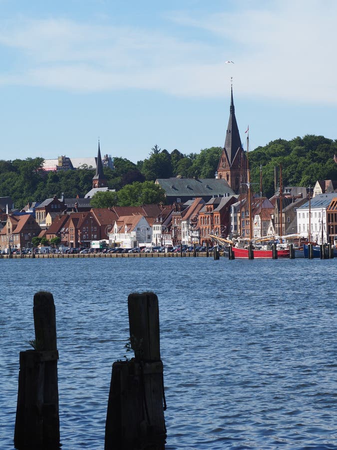 Skyline of Flensburg City Germany, Baltic Sea in Summer Editorial Image
