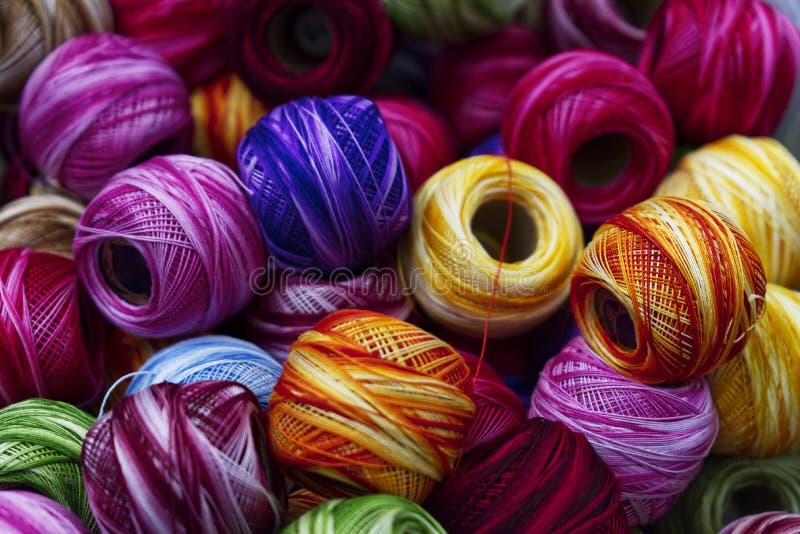 Yarn bobbins of embroidery thread of different colors. Yarn bobbins of embroidery thread of different colors
