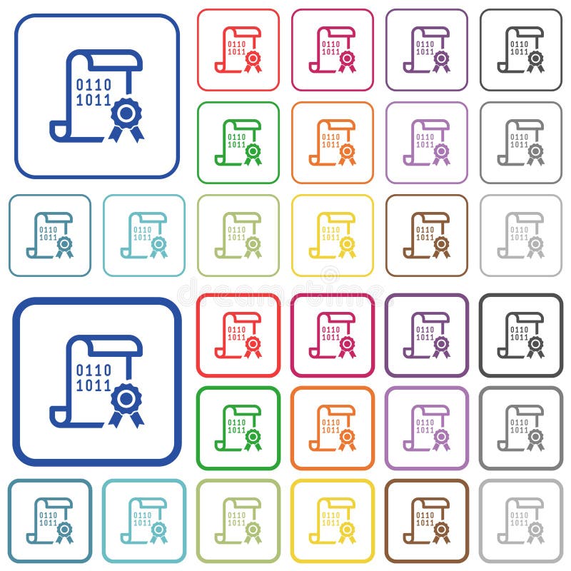 Flerfärgsikoner för digitalt certifikat stock illustrationer