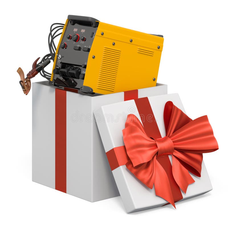 Flerprocessssvetsmaskin inuti presentboxen finns i konceptet 3d-rendering royaltyfri illustrationer