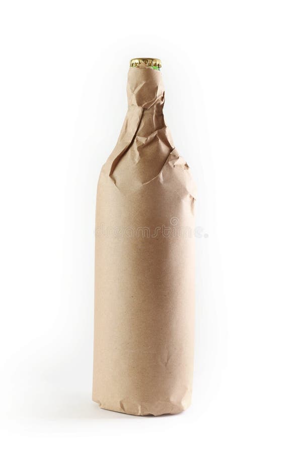 Bottle wrapped in paper bag isolated on white. Bottle wrapped in paper bag isolated on white