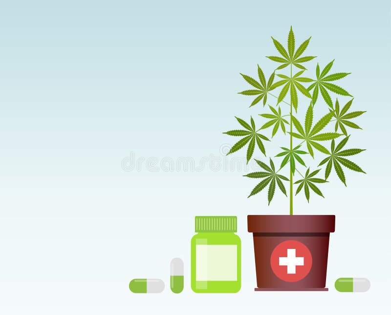 Fles met medische marihuana en Medische cannabispillen Flessenspot omhoog royalty-vrije illustratie Fles met medische marihuana en Medische cannabispillen Flessenspot omhoog royalty-vrije illustratie