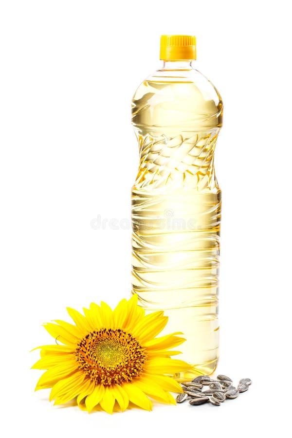 Fles zonnebloemolie royalty-vrije stock foto's Fles zonnebloemolie royalty-vrije stock foto's