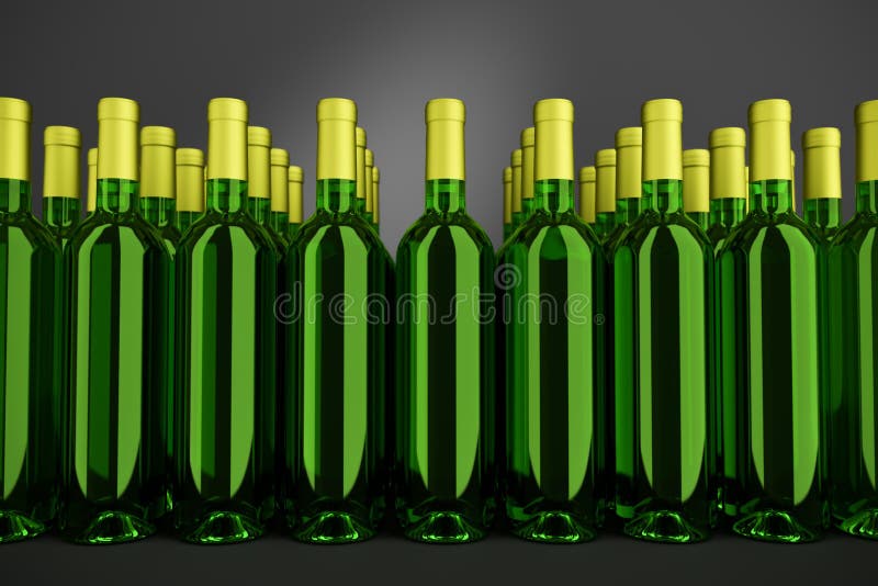 Flesjes wit. wijn vóór de donkere achtergrond royalty-vrije illustratie