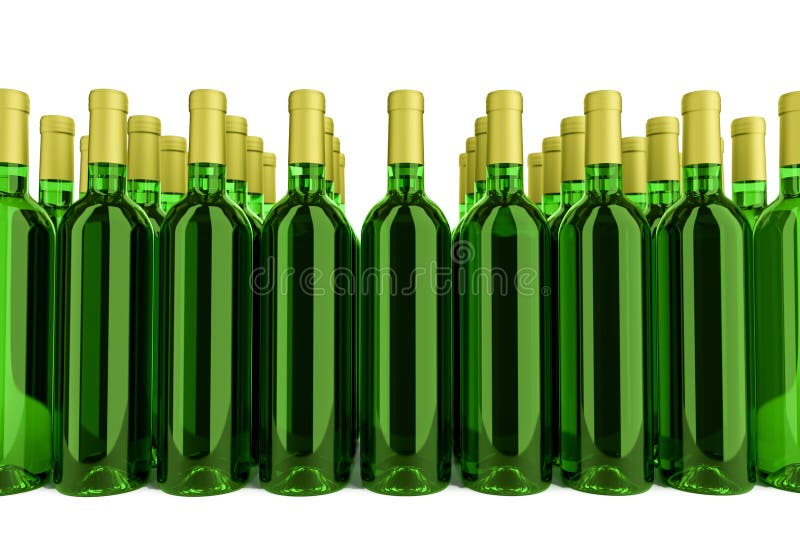 Flessen witte wijn, geïsoleerd op wit stock illustratie