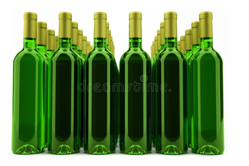 Flessen witte wijn, geïsoleerd op wit royalty-vrije illustratie
