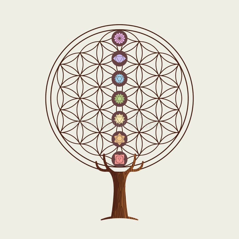 Fleur D'arbre De Concept De La Vie Avec Des Chakras De Yoga