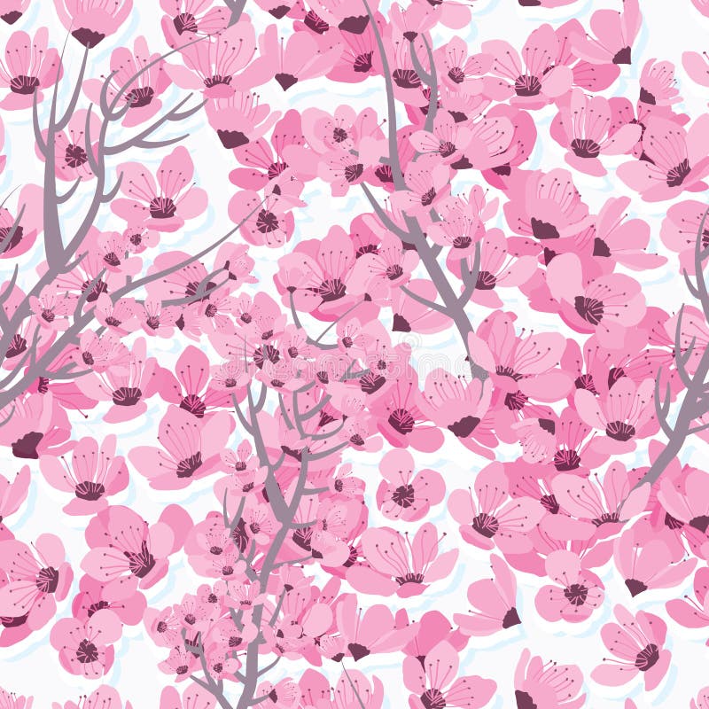 This illustration is cherry flower white pink blue color background seamless pattern backdrop graphic element. This illustration is cherry flower white pink blue color background seamless pattern backdrop graphic element.