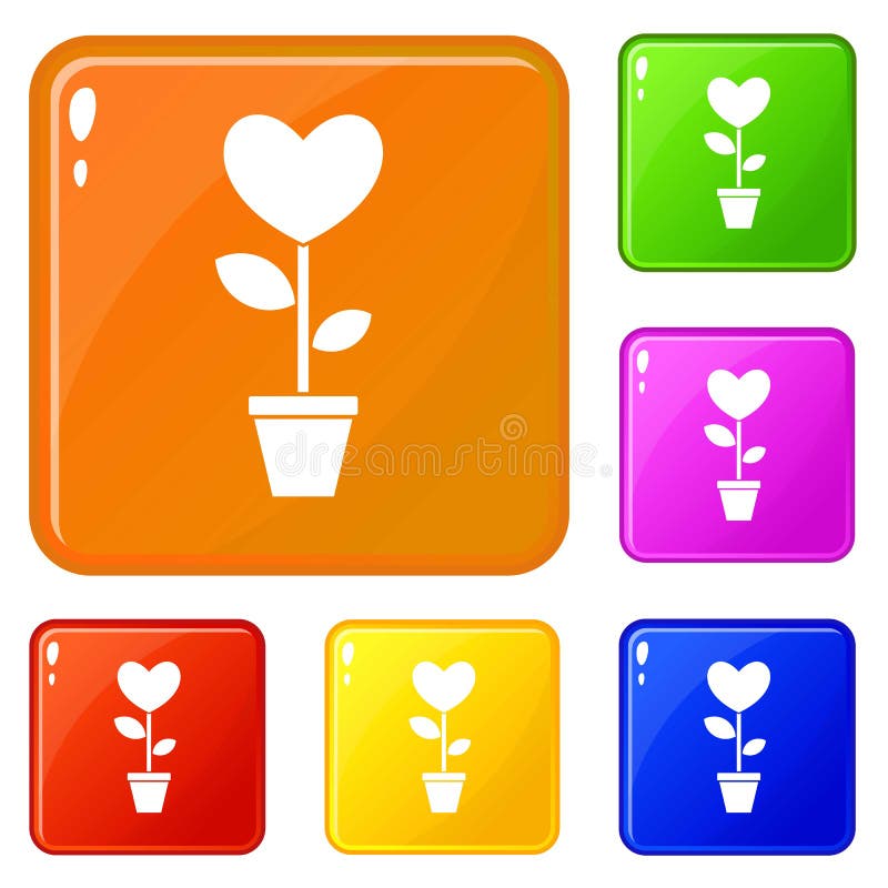 Fleur de coeur dans une couleur de vecteur d'ensemble d'icônes de pot illustration stock Fleur de coeur dans une couleur de vecteur d'ensemble d'icônes de pot illustration stock