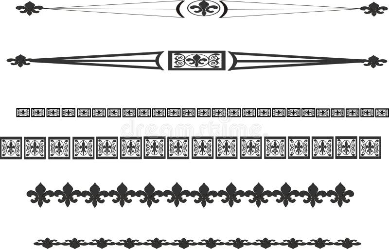 Fleur de lis lines and rules.. All lines can be taken apart and mix and match with others in here. forming many variations of different lines, that are editable and scalable. The variations are endless. Scalable vectors