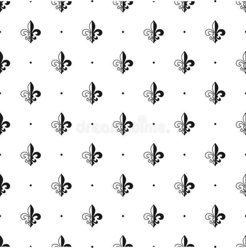 Fleur-de-lis seamless pattern. Vector illustration. Black white template. Floral texture. Elegant decoration, royal lily retro bac