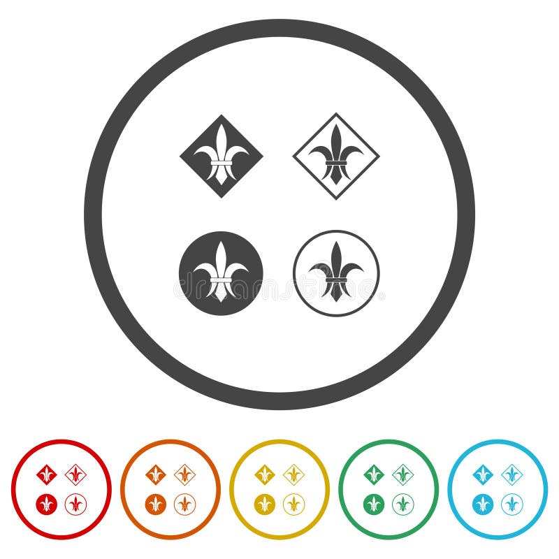 Fleur De Lys set icon. Set icons in color circle buttons stock illustration