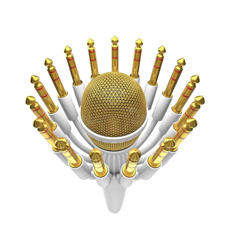 3D render of gold microphone flower with stereo plugs. 3D render of gold microphone flower with stereo plugs