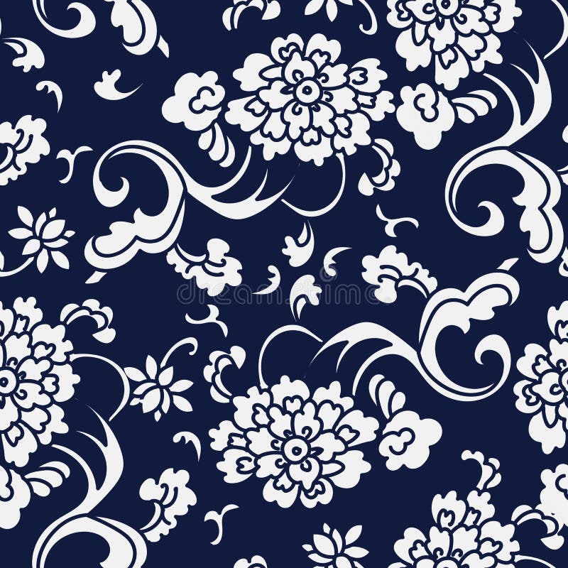 Fleur japonaise bleue sans couture Vin de courbe de spirale de jardin de fond illustration stock Fleur japonaise bleue sans couture Vin de courbe de spirale de jardin de fond illustration stock