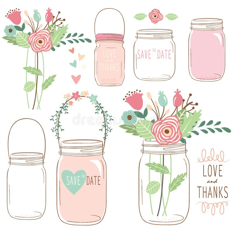 Fleur Mason Jar de mariage d'aspiration de main illustration libre de droits Fleur Mason Jar de mariage d'aspiration de main illustration libre de droits