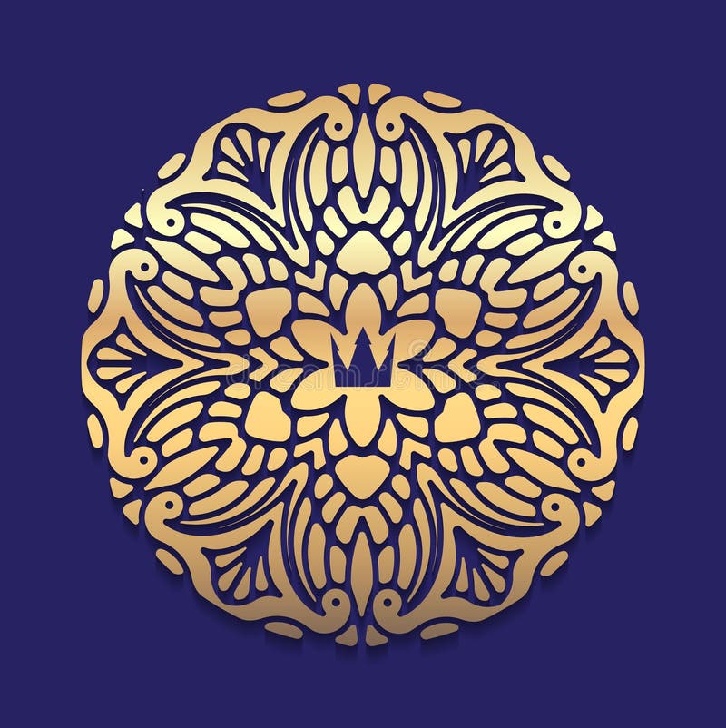 Fleuri, décoratif, dentelle, cadre d'or, mandala sur le backg foncé bleu illustration stock Fleuri, décoratif, dentelle, cadre d'or, mandala sur le backg foncé bleu illustration stock