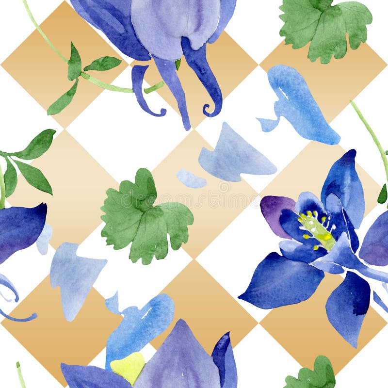 Fleurs botaniques florales d'ancolie bleue Ensemble d'illustration de fond d'aquarelle Mod?le sans couture de fond illustration libre de droits Fleurs botaniques florales d'ancolie bleue Ensemble d'illustration de fond d'aquarelle Mod?le sans couture de fond illustration libre de droits