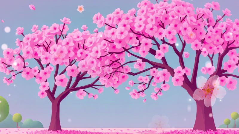 Fleurs de cerisiers printanières : Brise douce et ciel bleu doux illustration de vecteur
