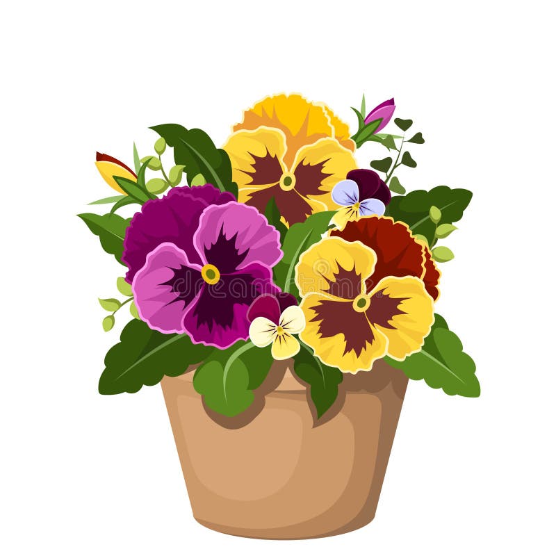 Fleurs de pensée dans un pot. illustration libre de droits Fleurs de pensée dans un pot. illustration libre de droits