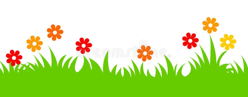 Fleurs de source et en-tête d'herbe illustration stock