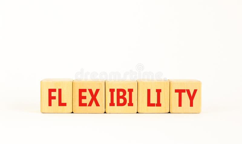 Flexibilitetssymbol. Begreppsflexibilitet för vackra träblock. vacker vit bakgrund. flexibilitetsbegrepp för företag royaltyfria bilder
