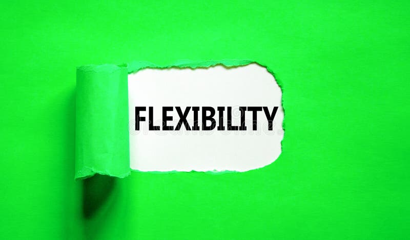 Flexibilitetssymbol. konceptordflexibilitet för vackert vitpapper. vacker bakgrund till grön papper. företagsflexibilitet royaltyfria bilder