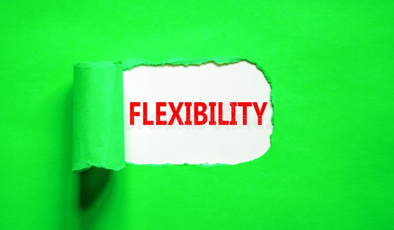 Flexibilitetssymbol. konceptordflexibilitet för vackert vitpapper. vacker bakgrund till grön papper. företagsflexibilitet arkivfoton