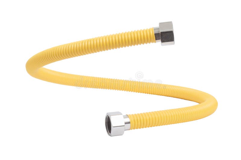 Flexible gas hose. Yellow gas line connector.
