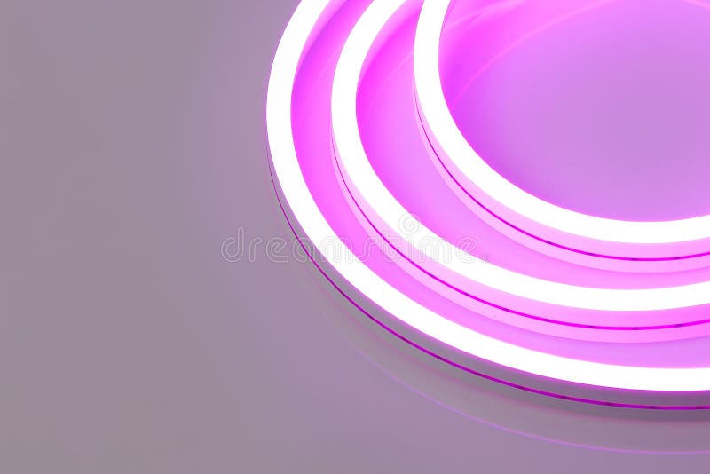 Flexible Lilac Led Neon Decor Light Glowing on Dark Background Stock