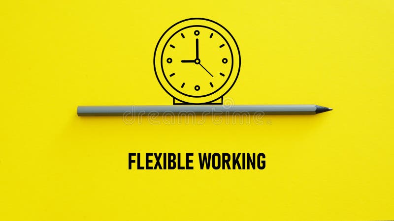 Flexible working policy is shown using the text and picture of the clock stock photo
