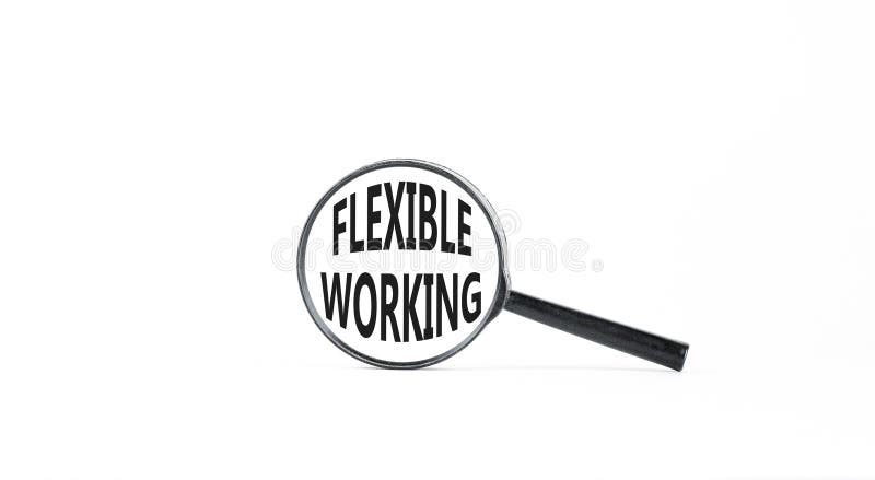 Flexible working symbol. Concept words Flexible working in beautiful magnifying glass. Beautiful white paper background. Business royalty free stock photography