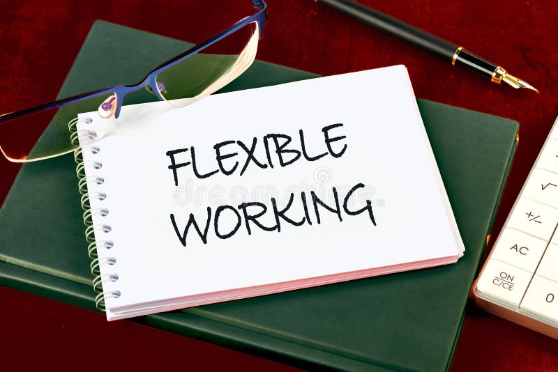Flexible working symbol. Concept words Flexible working on a blank page of a notebook stock images