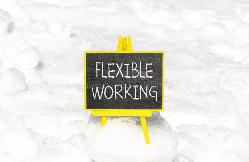 Flexible working symbol. Concept words Flexible working on beautiful yellow blackboard. Beautiful white snow background. Business royalty free stock photo