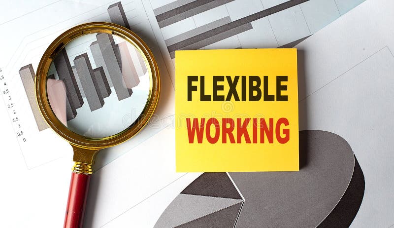 FLEXIBLE WORKING text on sticky on chart royalty free stock image